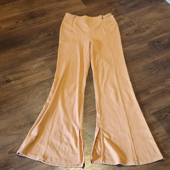 Free People Movement Tan High Waisted Flare Split Leg Pants A42 - Picture 1 of 8